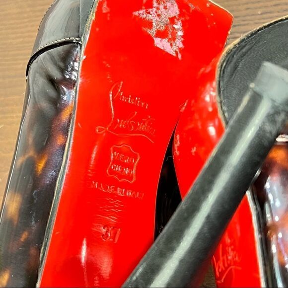 37 (7) CHRISTIAN LOUBOUTIN patent leather animal print lace up booties EUC - Picture 11 of 11